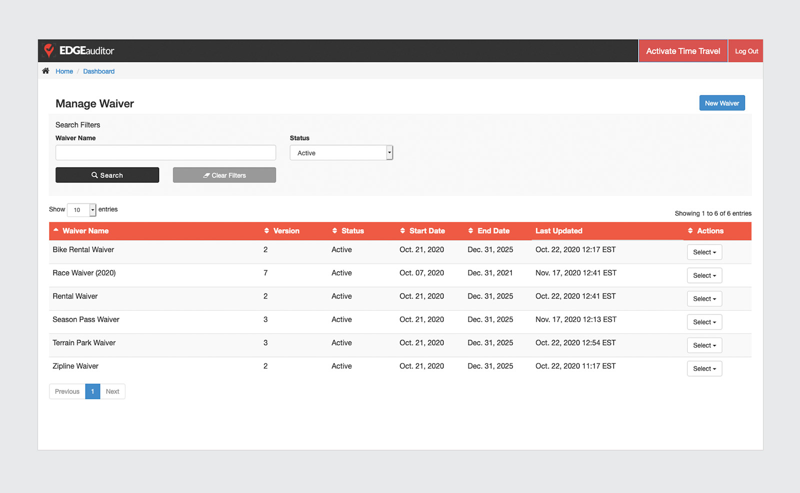 Mac monitor with Admin dashboard showing digital waiver information