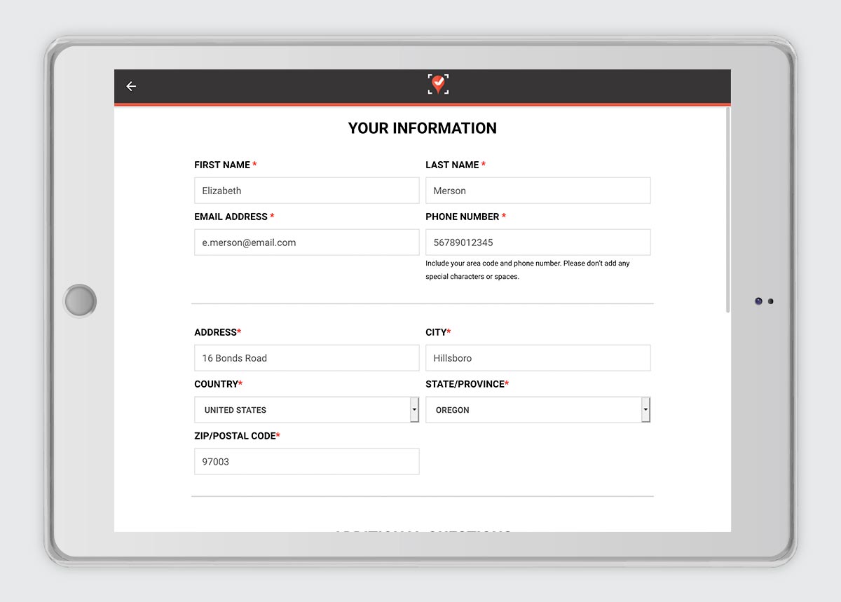 Screenshot of waiver form